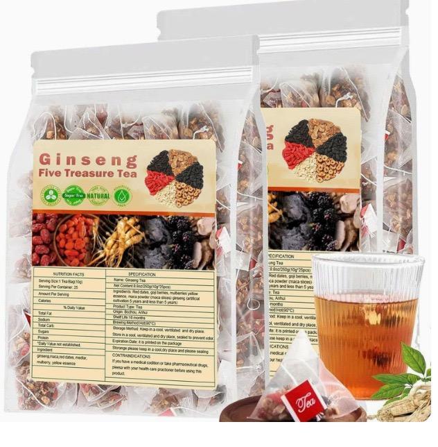 Ginseng Five Treasure Herbal Tea with Goji Berry & Red Dates – 30 Bags